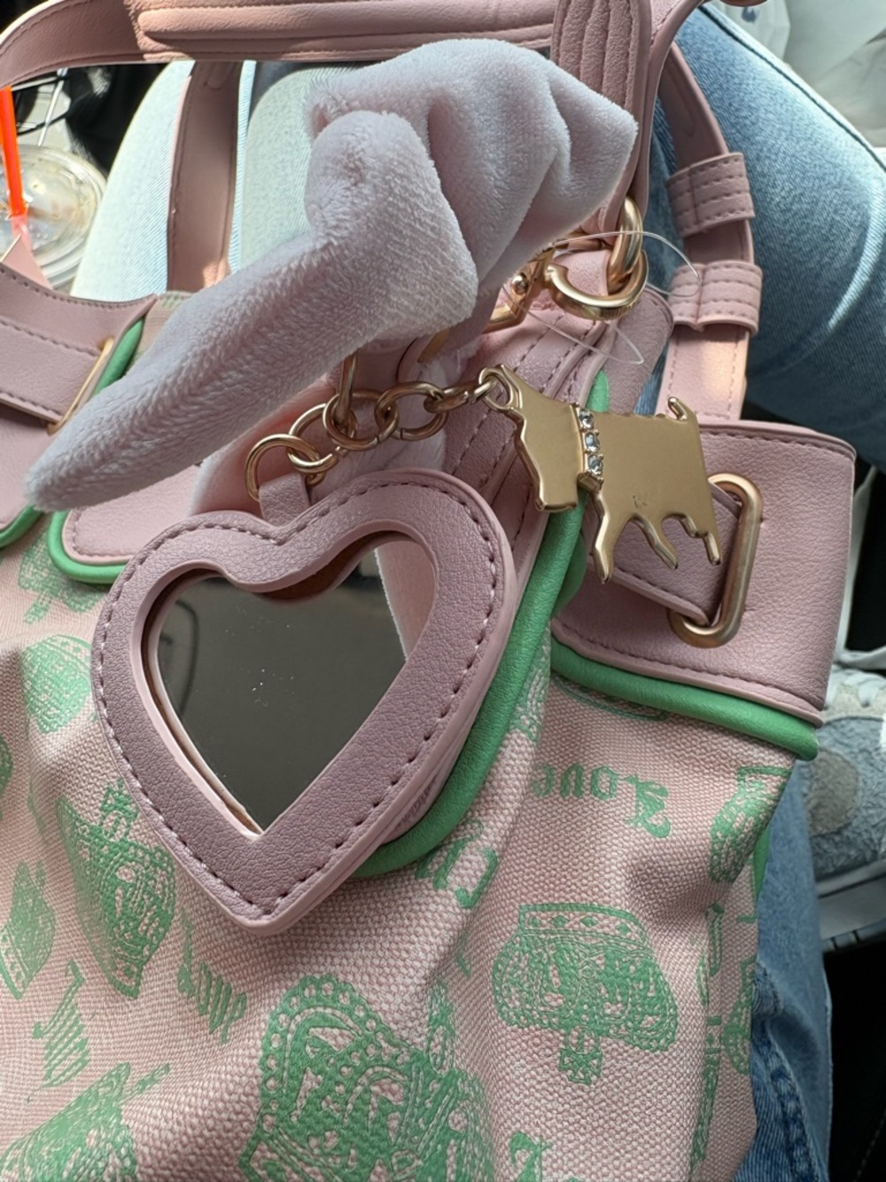 NWT Juicy Couture Pink Satchel with Mint Green Print - Picture 4 of 7